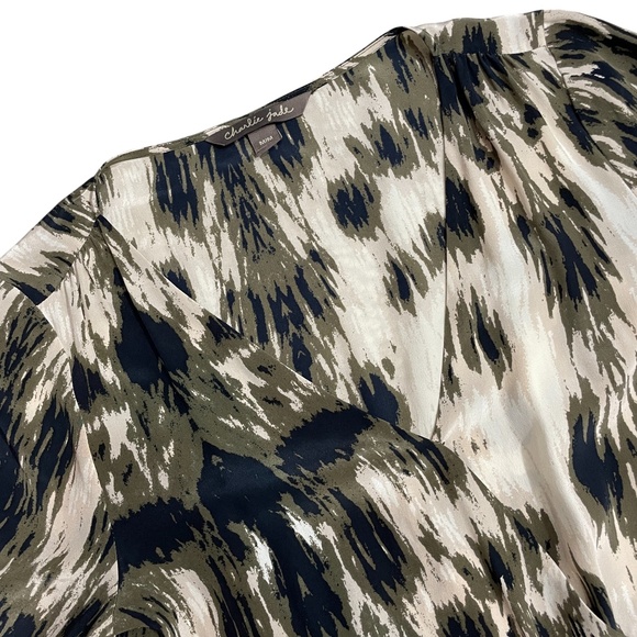 Charlie Jade Medium 100% Silk Brown Tan Side Zip Jumper Pockets Stunning - Picture 2 of 6